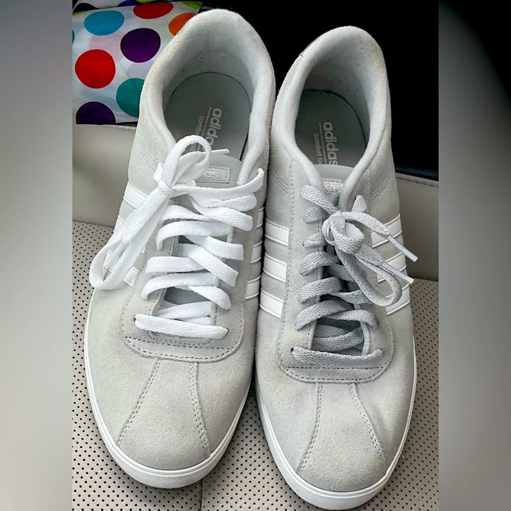 Women’s Adidas Size 11 Nubuck Leather Gray & White Lace Up Neo Sneakers